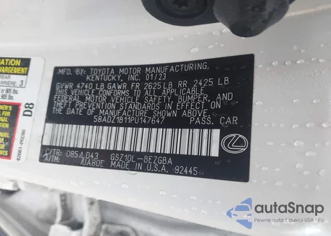 2023 Lexus Es 350 из США, поврежденный, VIN 58ADZ1B11PU147647